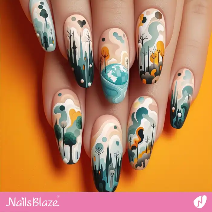 Abstract Matte Nails for Climate Change Issue | Climate Crisis Nails - NB2660